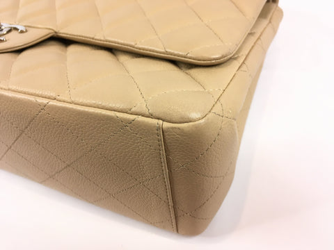 CHANEL Caviar Skin Matelasse Maxi Caviar Skin W Flap Beige Shoulder Bag