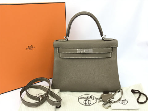 HERMES Kelly Kelly 28 Togo Etoupe X engraving handbag
