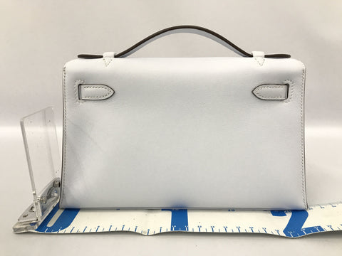 HERMES Pochette Kelly Blue Brum Silver Hardware Z Engraved Handbag