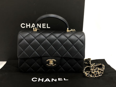 CHANEL CHANEL Top Handle 2WAY Shoulder Lamb Metallic Navy GP Shoulder Bag