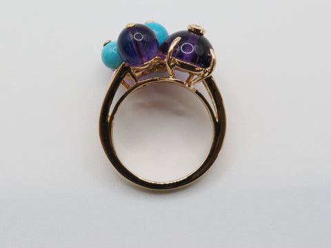 Cartier Delice de Gore Amethyst Turquoise Diamond PG #54 750 10.2g Ring (precious metal)