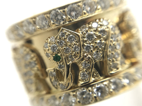 Cartier Pharaon Elephant #51 Emerald Full Diamond YG 750 12.8g Ring (Precious Metal)