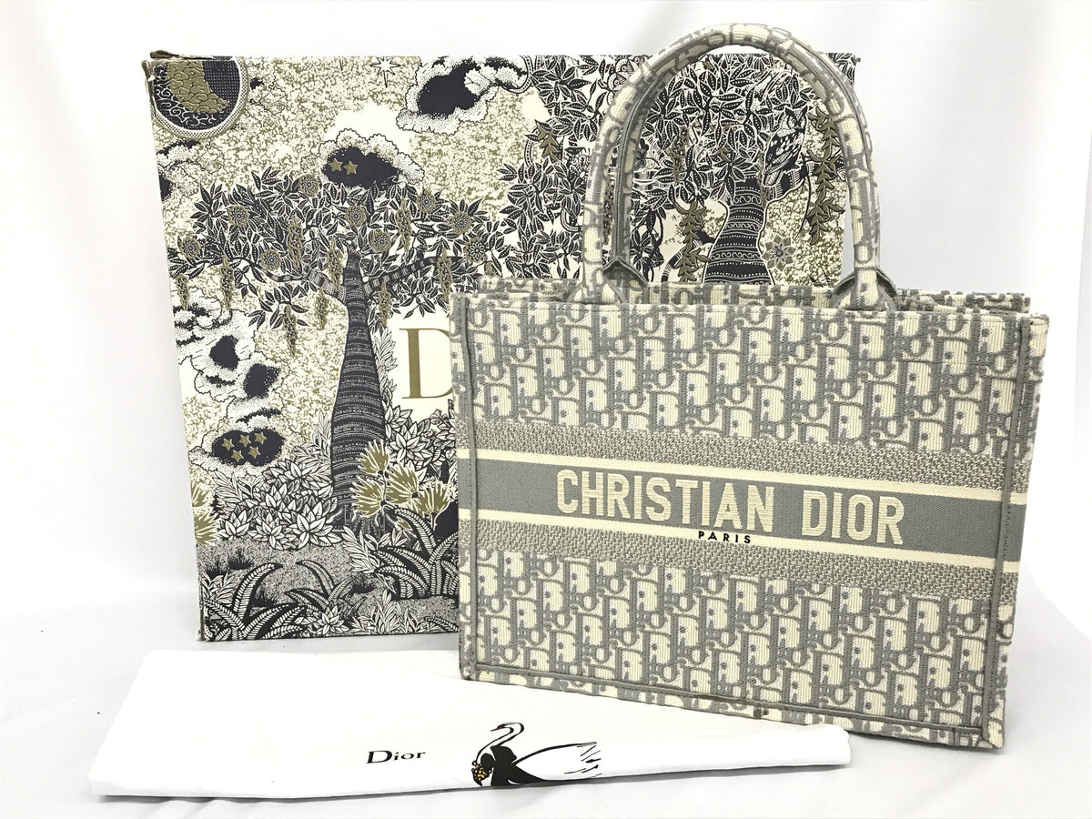 Dior Book Tote Cotton Gray/White Trotter Box Storage Bag Tote Bag