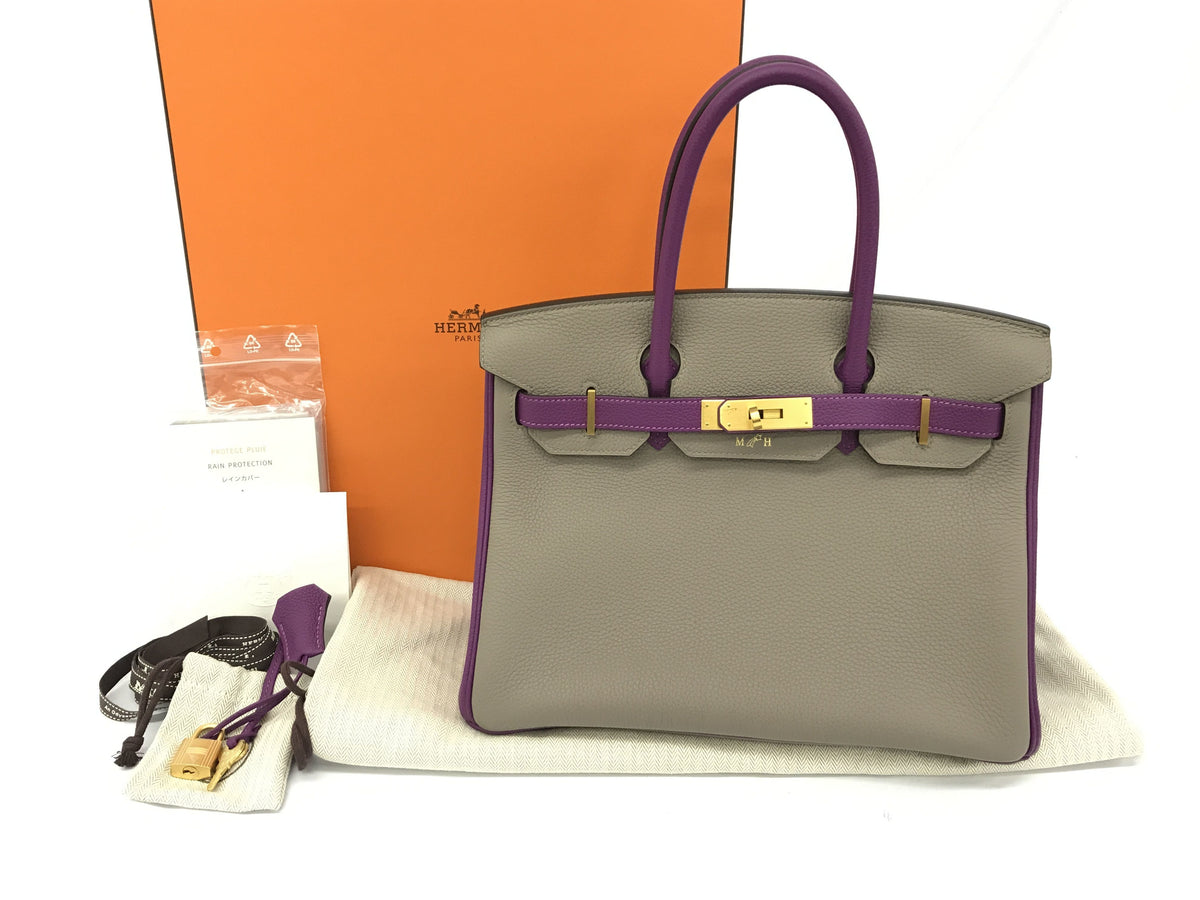 HERMES Birkin Birkin 30 Order Greasephalt Anemone Z Engraved Matte Gold Hardware Handbag