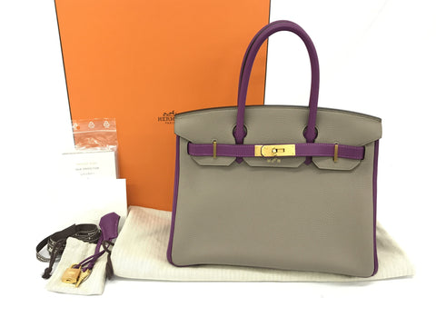 HERMES Birkin Birkin 30 Order Greasephalt Anemone Z Engraved Matte Gold Hardware Handbag