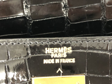 HERMES Kelly Kelly 32 porosus black handbag