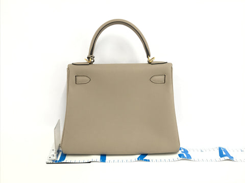 HERMES Kelly Kelly 28 Togo Tourtiere Gray GD Hardware C Engraved Handbag