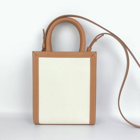 CELINE Vertical Cover Mini Canvas x Leather 2WAY Shoulder Bag Band Bag White x Beige Shoulder Bag Shoulder Bag