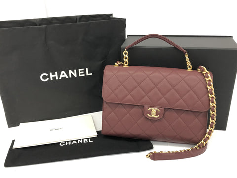 CHANEL Caviar Skin Burgundy Single 2way Shoulder Bag