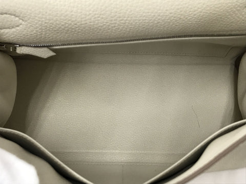 HERMES Kelly Kelly 28 Togo White SV Metal Fitting Z Engraved Handbag