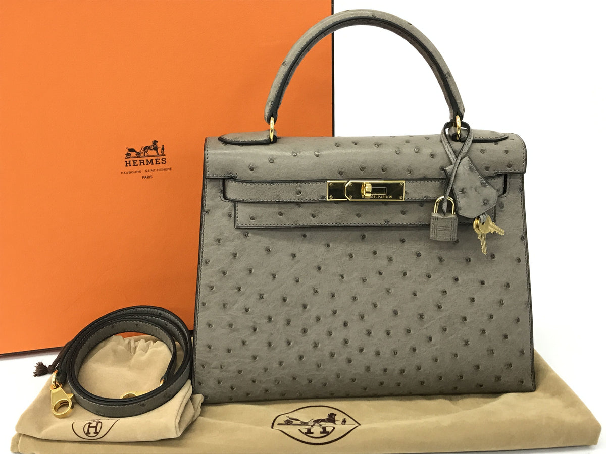 HERMES Kelly Kelly 28 ostrich mousse GP □C handbag
