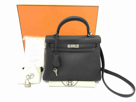 HERMES Kelly Kelly 25 inner seam black Togo SV metal fittings D engraving beautiful product handbag