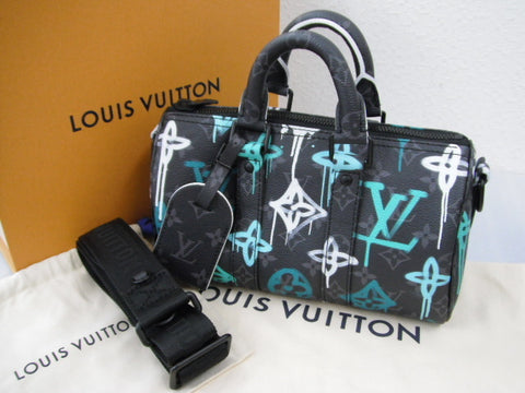 LOUIS VUITTON Unused Monogram Eclipse Keepall Bandouliere 25 M21399 IC Chip Handbag