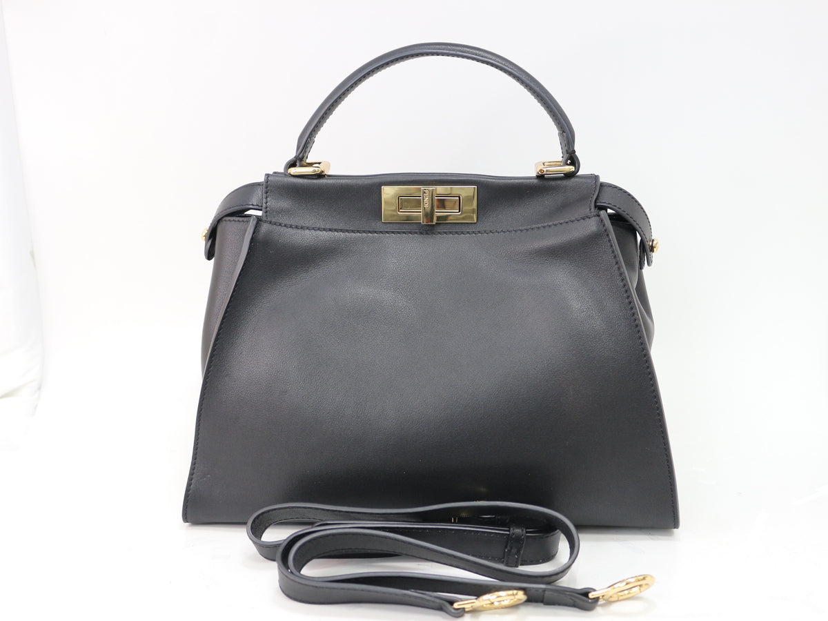 FENDI 2way peekaboo leather black hand shoulder shoulder bag