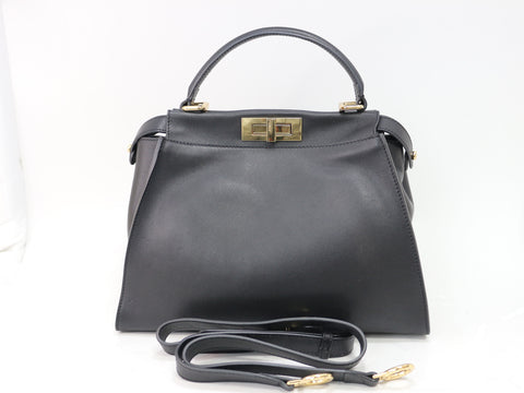 FENDI 2way peekaboo leather black hand shoulder shoulder bag